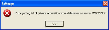 Error getting list of private information store databases on server