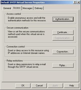 SMTP Virtual Server Access Properties