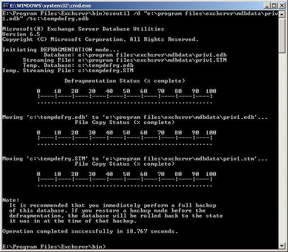 Eseutil in Defragmentation mode