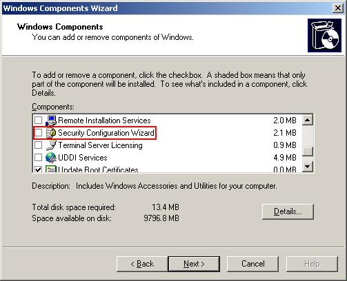 SCW Add/Remove Windows Component