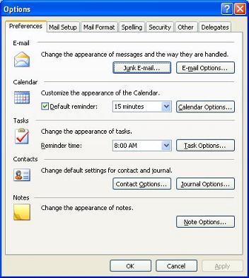 Outlook 2003 Options