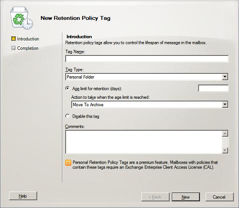 Retention Policy Tag Wizard