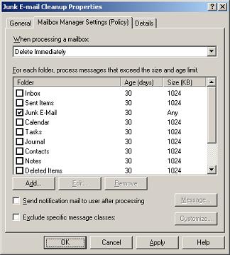Mailbox Manager Settings Page