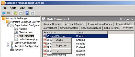 Enabling Content Filter from the Management Console