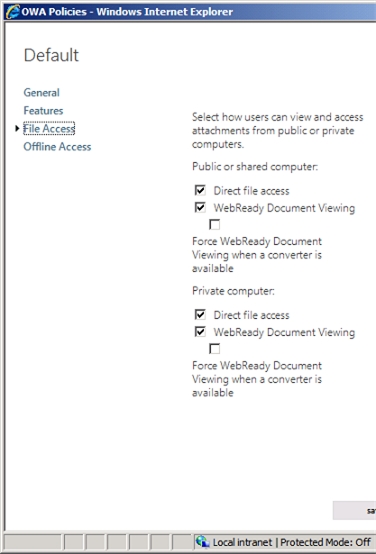 Exchange 2013 | Permisions | OWA Policies | File Access