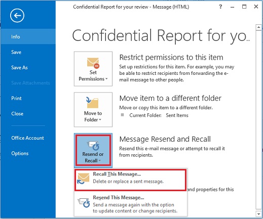 Outlook 2013 Recall Message
